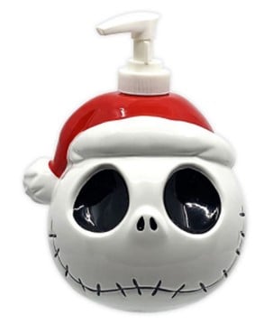 Bring home the whimsical spirit of Tim Burton’s The Nightmare Before Christmas with this unique soap dispenser featuring a skull topped with a festive red Santa hat. Reminiscent of the imaginative holiday mashups found at Disney Parks’ Haunted Mansion Holiday, it’s perfect for fans looking to infuse their bathroom decor with a touch of spooky holiday magic straight from Jack Skellington’s world.