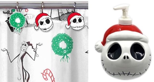 Bring the enchantment of Disneyland's Haunted Mansion Holiday to your home with this shower curtain set, featuring Jack Skellington hooks and a Santa Jack Skellington soap dispenser. Fans of The Nightmare Before Christmas will love transforming their bathroom into their own piece of Halloween Town, channeling the whimsy and magic seen at Disney Parks during the festive season.