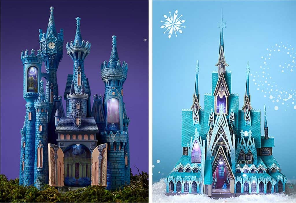 Two stunning blue castles inspired by Mulan’s Imperial Palace and Disney Castle Collection, perfect for theme park fans’ delight.