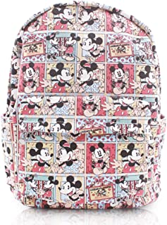 Vibrant backpack featuring an all-over print of Mickey Mouse in comic-style panels with bold red, blue, and beige accents—an ideal accessory for Disney park visitors wanting a touch of Mickey Magic from exclusive Amazon finds.