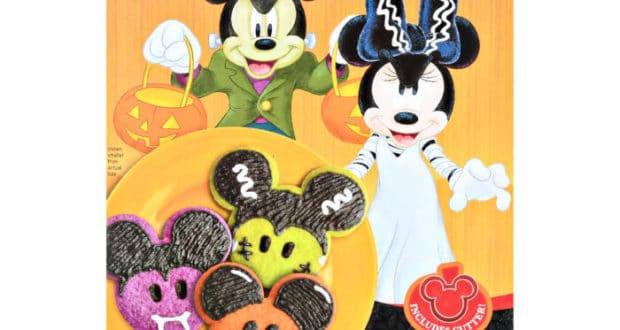 Disney Halloween Cookie Kit box showcasing festive Mickey’s Not-So-Scary designs, with vampire Mickey and mummy Minnie ready for a magical celebration, plus Mickey-shaped cookies decorated just like treats from Main Street U.S.A. during Halloween at the Disney Parks.