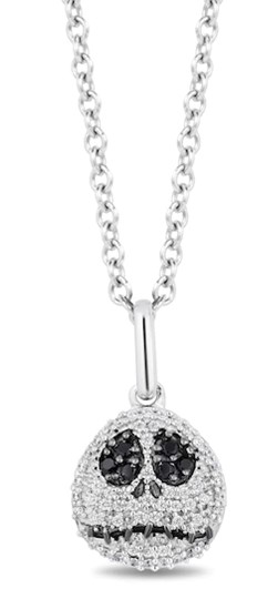 A silver necklace featuring a skull-shaped pendant accented with black and white gemstones, inspired by Nightmare Before Christmas merchandise found at Disney Parks—a standout accessory perfect for fans of Disney Treasures and Tim Burton’s iconic characters.