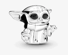 Silver charm depicting Grogu from The Mandalorian, with big ears, large expressive eyes, and a cozy robe—an ideal keepsake for Star Wars enthusiasts exploring Galaxy’s Edge or fans wanting to bring a piece of the adventure home. An enchanting Pandora collectible for theme park guests and Disney lovers alike.