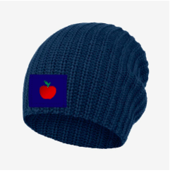 Love Your Melon Princess Collection dark blue knit beanie, spotlighting a front patch inspired by the iconic red apple and green leaf from classic fairy tale adventures found throughout your favorite magical kingdoms.