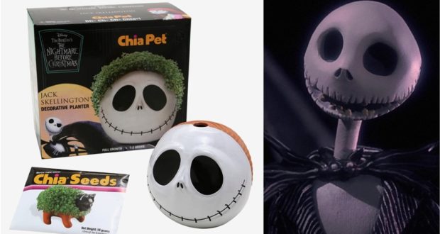 Jack Skellington Chia Pet planter with chia seeds, featuring the beloved Pumpkin King from Tim Burton’s The Nightmare Before Christmas.