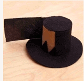 Black paper stove-pipe hat featuring a brown zigzag pattern, displayed on a light wooden surface—an imaginative accessory reminiscent of Disney park celebrations, perfect for creating festive Thanksgiving spirit or adding a touch of classic Disney flair to your themed gatherings.