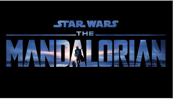 The Mandalorian logo shines against a vivid sunset backdrop, featuring the iconic silhouettes of the Mandalorian and Grogu, inviting fans to experience thrilling Star Wars adventures and exclusive new releases on Disney+ this December—just like stepping into an immersive galaxy at a Disney park.