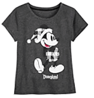 Gray T-shirt featuring Mickey Mouse in a Santa hat above the word "Disneyland," offering fans a festive apparel choice that celebrates holiday magic and Disney park style, available at shopDisney.