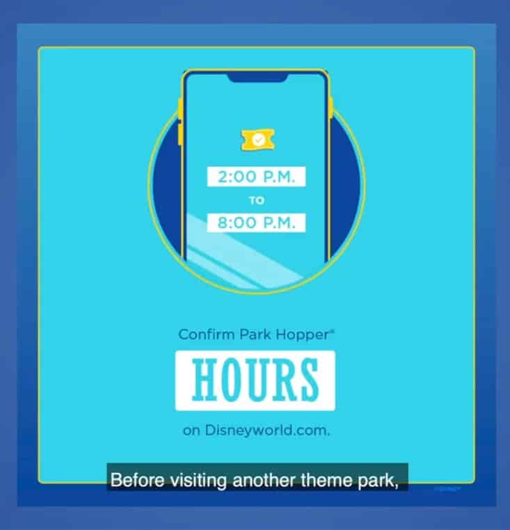 A smartphone screen showcases today’s Park Hopper hours—2:00 P.M. to 8:00 P.M.—with Walt Disney World updates and Disney Ambassadors highlights featured just below.