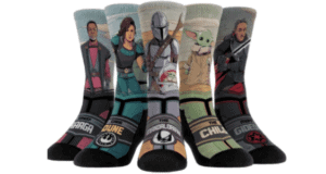Bring a bit of Star Wars magic to your day with these Mandalorian socks from Rock 'Em Socks—five pairs designed for fans, featuring favorites from The Mandalorian like Grogu and the Mandalorian himself, perfect for adding extra fun to your next visit to Star Wars: Galaxy’s Edge or any adventure in the parks.