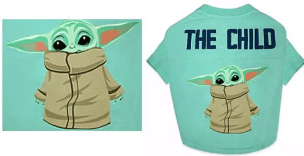 A teal The Child Spirit Jersey featuring “THE CHILD” and Baby Yoda in his coat printed on the back, as seen at shopDisney and perfect for Star Wars fans visiting Disney Parks.
