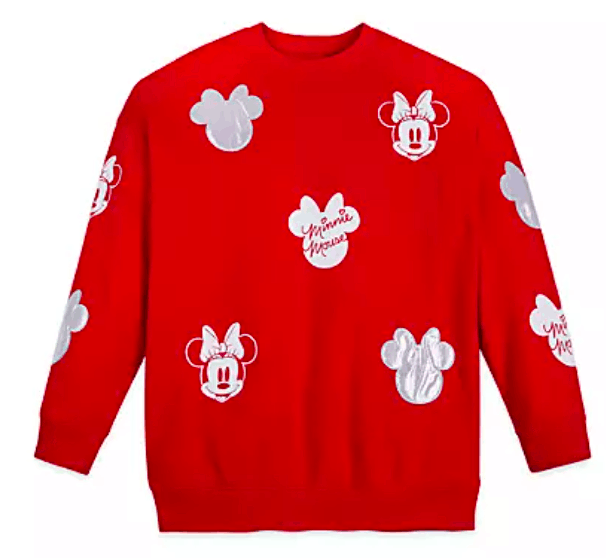 Add some Disney magic to your next visit with this vibrant red sweatshirt, decorated with shimmering silver Minnie Mouse faces and playful "Yours Truly Minnie" lettering on the front and sleeves—a perfect choice for showing your love for Minnie during days at Disney Parks or while enjoying Disney entertainment.