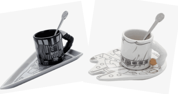 Sip your coffee like a Jedi or Sith with this Star Wars-themed set: two mugs with matching spaceship saucers—one black, one white—each complete with a spoon. Inspired by the galaxy far, far away, these espresso sets are perfect for fueling up before your next visit to Galaxy’s Edge or sharing at home as part of your ultimate Star Wars collection.