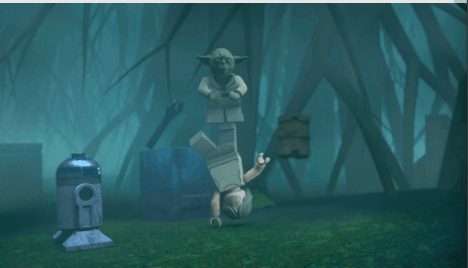 Step into a LEGO Star Wars adventure as Yoda balances atop a Jedi doing a handstand in the misty Dagobah forest, with R2-D2 nearby—recreating one of the saga's most unforgettable moments. Keep your eyes peeled for special Holiday Special Easter Eggs hidden throughout the scene, adding extra magic for fans exploring this immersive experience!.