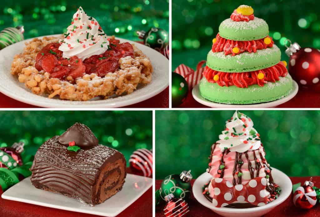 Plates of vibrant Christmas treats sit ready to delight guests, surrounded by sparkling holiday decor and ornaments that capture the festive spirit of Magic Kingdom's seasonal food offerings and the thrill of discovering limited-time menu magic.