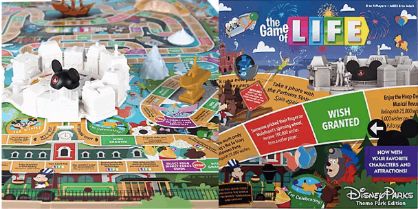 Step into the excitement with The Game of Life: Disney Parks Theme Park Edition, showcasing beloved park icons and vibrant, Disney-inspired game pieces that capture the spirit of your favorite attractions.