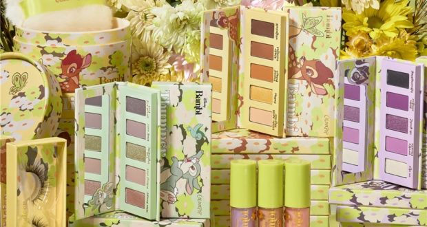 ColourPop’s Bambi-themed makeup palettes, lip glosses, and eyelashes are artfully arranged among cheerful yellow flowers, evoking the magic and nostalgia of Disney Parks for fans who adore the classic film.