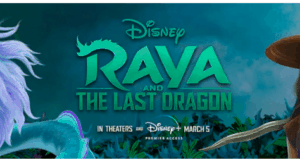 Raya and Sisu the dragon appear together in front of lush jungle scenery, with "Raya & The Last Dragon" text above them, evoking the enchanting world featured at Disney Parks. Ideal for guests eager to celebrate Raya’s magical adventure or discover exclusive shopDisney collectibles.