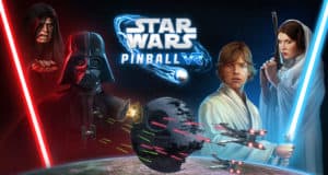 Star Wars Pinball VR artwork transports fans to an immersive attraction, showcasing Darth Vader, Luke Skywalker, Leia Organa, legendary starships, and the Death Star all set in the vastness of space. The dynamic visuals capture the thrill and adventure of Star Wars-themed entertainment experiences, recreating the excitement of an interactive pinball world for theme park enthusiasts and guests.