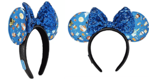 Blue sequin ear headband with bold, round mouse ears featuring vibrant Toy Story character artwork and playful park-inspired designs, this Disney Parks collectible is a fan-favorite accessory available exclusively at shopDisney.