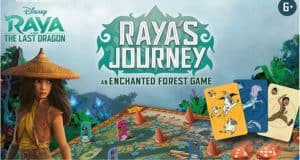 The “Raya’s Journey: An Enchanted Forest Game” box by Ravensburger, showcasing Raya alongside an immersive game board and themed character cards inspired by the magical Enchanted Forest Board Game experience—perfect for fans of Disney adventures and family entertainment nights.