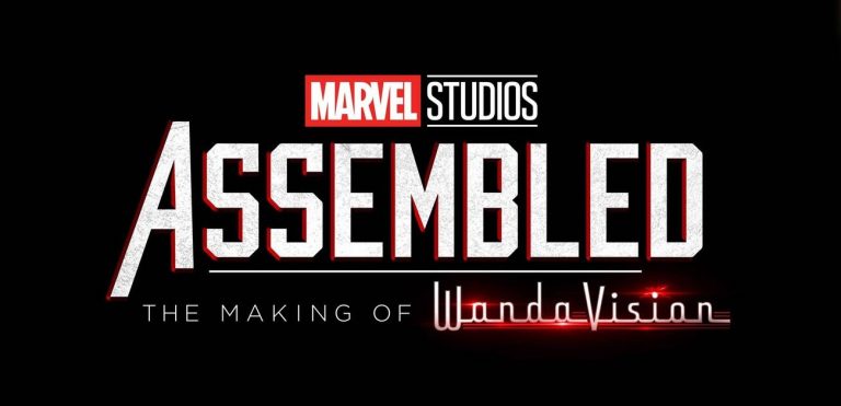 Marvel Studios ASSEMBLED: The Making of WandaVision logo set against a sleek black backdrop, showcasing this exclusive Disney+ behind-the-scenes experience for Marvel fans and theme park enthusiasts eager to dive into the magic of their favorite characters and stories.