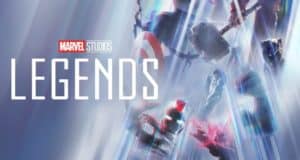 Marvel Studios Legends logo shines against a dynamic backdrop of blurred superhero suits, legendary weapons, and electrifying effects, while subtle nods to Falcon’s iconic wings add extra excitement—capturing the larger-than-life energy Marvel fans love at epic theme park attractions or special events.