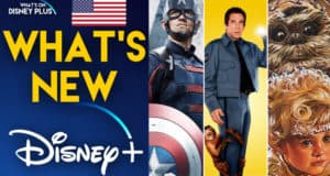 Collage showcasing the Disney+ logo, the American flag, Captain America, a uniformed park security team member, and a mythical Disney creature—capturing the thrill of new attractions and exclusive entertainment experiences for fans at Disney Parks and on Disney+.
