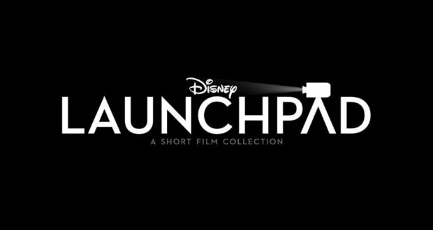 Disney Launchpad logo and "A Short Film Collection" in bold white lettering on a sleek black background, inviting Disney fans to experience a dazzling lineup of Live-Action Short Films now streaming exclusively on Disney+.