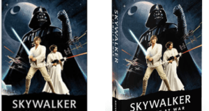 The "Skywalker: A Family At War" book cover and spine invite Star Wars fans into the heart of the saga, as Darth Vader, Luke, and Leia ignite their lightsabers against a cosmic backdrop—an epic visual experience reminiscent of stepping inside your favorite themed attraction.