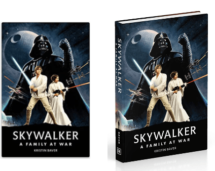 The "Skywalker: A Family At War" book cover and spine invite Star Wars fans into the heart of the saga, as Darth Vader, Luke, and Leia ignite their lightsabers against a cosmic backdrop—an epic visual experience reminiscent of stepping inside your favorite themed attraction.