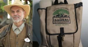 A Disney fan shows off a rare Animal Kingdom grand opening backpack from April 22, 1998—a must-have collectible for Disney Parks enthusiasts.