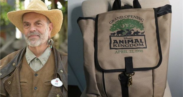 A Disney fan shows off a rare Animal Kingdom grand opening backpack from April 22, 1998—a must-have collectible for Disney Parks enthusiasts.