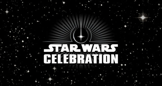 Star Wars Celebration logo bursts against a cosmic, star-studded backdrop, spotlighting the excitement of the May 2022 fan event for Star Wars enthusiasts.