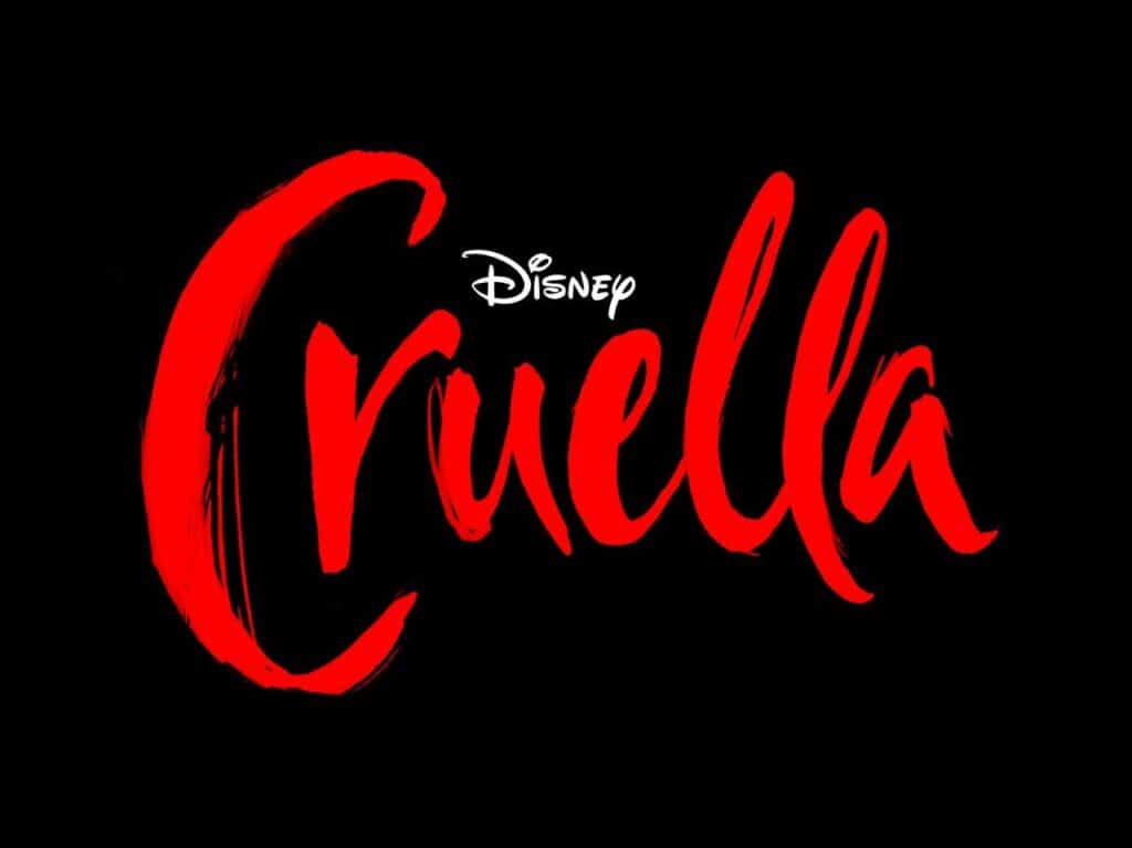 The Cruella movie logo is displayed in dramatic red lettering against a black background, with the iconic Disney logo above. The design features the catchy tagline "Call Me Cruella" from the Sneak Peek, highlighting music by Florence and the Machine—capturing that thrilling movie premiere energy experienced throughout Disney Parks and Resorts.