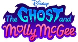 Promotional artwork for "The Ghost and Molly McGee" new release, showcasing vibrant blue and pink title lettering with the Disney Channel logo above—perfectly capturing the energetic spirit seen throughout Disney Parks' entertainment offerings.