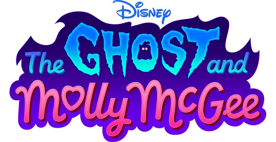 Promotional artwork for "The Ghost and Molly McGee" new release, showcasing vibrant blue and pink title lettering with the Disney Channel logo above—perfectly capturing the energetic spirit seen throughout Disney Parks' entertainment offerings.