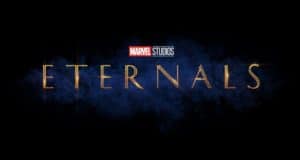 Marvel Studios’ Eternals logo, in shimmering gold letters, set against a dark blue cosmic backdrop as seen in the first official reveal—inviting fans into the next epic chapter of the Marvel Cinematic Universe.