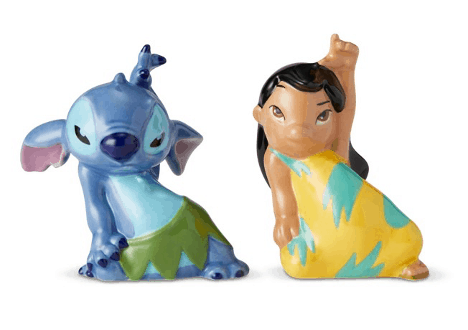 Lilo & Stitch ceramic figurines, capturing the playful spirit of the beloved Disney characters as they sit and pose—Ohana magic comes home with these theme park-style salt & pepper shakers.