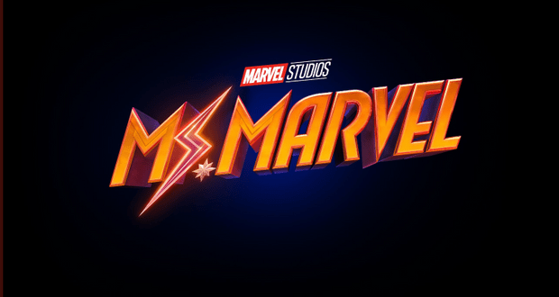 Ms. Marvel’s vibrant orange-yellow logo, electrified with a lightning bolt and topped by the Marvel Studios emblem, captures the high-energy excitement you’d expect to see lighting up an entrance at Avengers Campus.