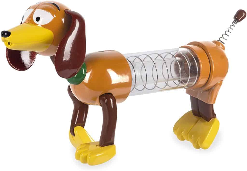 Slinky Dog from Toy Story, featuring his signature plastic spring body, brown ears, yellow paws, and green collar—just like the playful Slinky Dog Water Blaster found at Disney Parks.