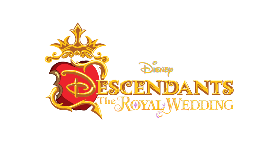 The Disney Descendants: The Royal Wedding logo, seen at Disney parks and special events, shows off a classic crown above a bold red shield set against a crisp white backdrop, instantly invoking the magical atmosphere and regal excitement fans expect from Descendants celebrations.