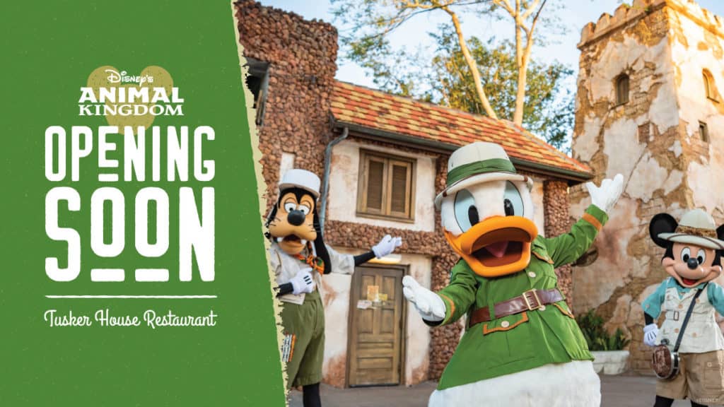 Donald Duck and his friends sport their adventurous safari attire to hype up the much-anticipated reopening of Tusker House at Disney's Animal Kingdom, welcoming Disney fans to join in the wild celebration when this fan-favorite restaurant opens its doors again soon.