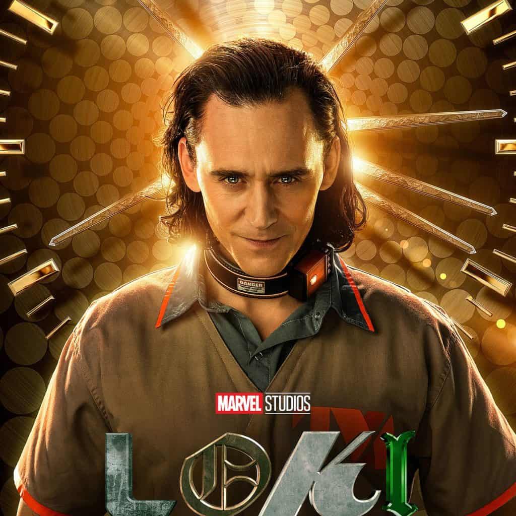 Loki from Marvel's Disney+ series stands with his signature long hair, wearing a brown TVA uniform and collar, as glowing spikes radiate behind him, creating an iconic, photo-worthy look familiar to fans at Disney Parks' themed experiences.