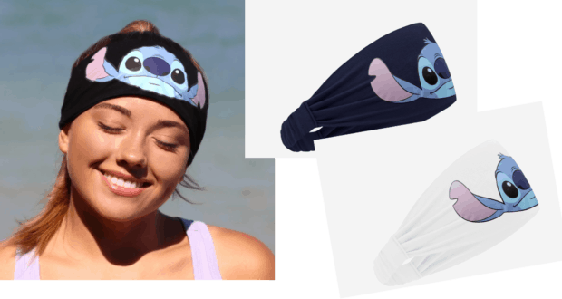 Stitch-inspired black headband featuring a playful cartoon blue face, ideal for showing Disney flair at the parks during summer. Navy and white Love Your Melon Summer Headbands bring extra magic to your vacation look.