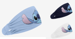Three summer headbands in blue, black, and white, each with a cheerful Stitch face from Disney’s Lilo & Stitch printed on the front—an ideal accessory for guests at Disney parks who want to channel playful Stitch vibes during their visit.