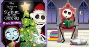 Jack Skellington at Disneyland brings festive fright as he decorates a Christmas tree inspired by The Nightmare Before Christmas; later, he entertains fans by reading the "13 Days of Christmas" picture book while seated regally on his Halloween Town throne.