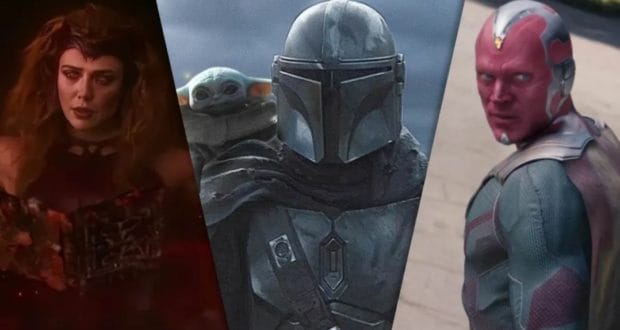 Hermione Granger with her signature book, The Mandalorian accompanied by Grogu, and Vision from WandaVision stand ready for fans in this entertainment lineup.