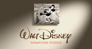 Walt Disney Animation Studios logo featuring the iconic black-and-white Mickey Mouse at the ship’s wheel, just like guests see when entering Disney Parks, representing the magical legacy that inspires every animated adventure.