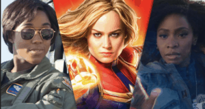 Experience The Marvels come to life as Captain Marvel shines with cosmic energy, joined by Lashana Lynch’s fearless pilot and a determined companion—all three uniting their heroic powers for an epic adventure that thrills fans just like your favorite characters at Disney Parks.